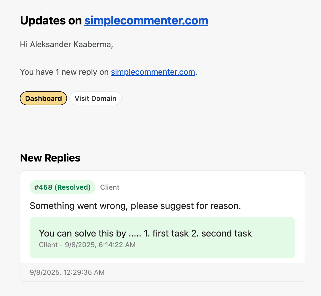 Email notification preview
